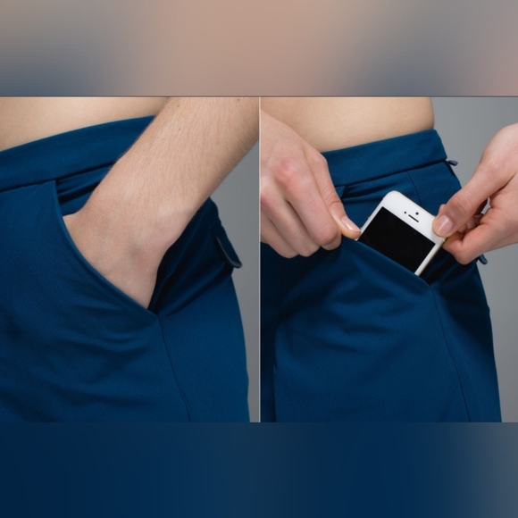 Lululemon Long Story Shorts Reflective Relaxed Bermuda Black, Poseidon Blue Sz 8 - Picture 4 of 8